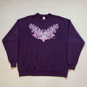 Vintage 90s Morning Sun Lavender Floral Puff Print Crewneck Sweatshirt Size L